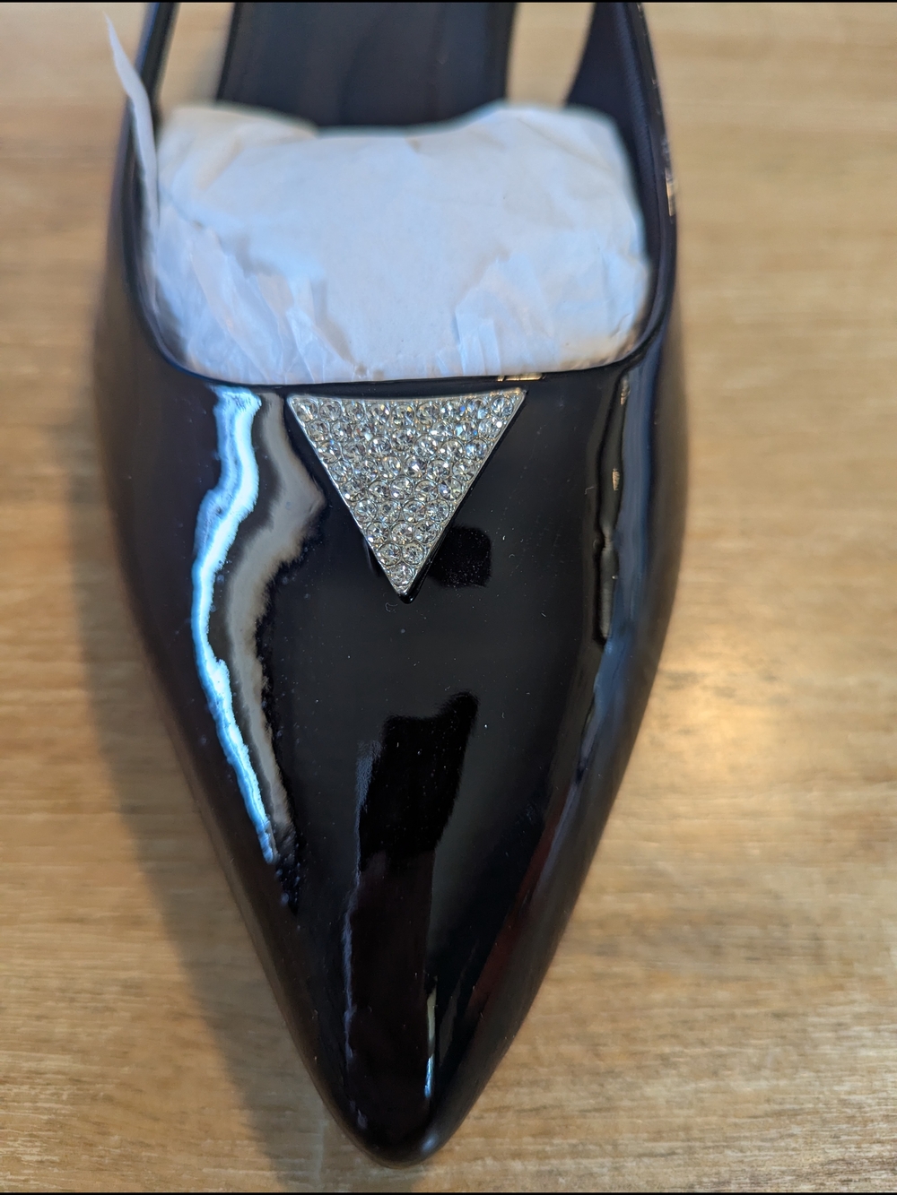 Anne Klein Black Patent Slingback Pointed Toe Pump with Crystal Accent - Picture 3 of 15